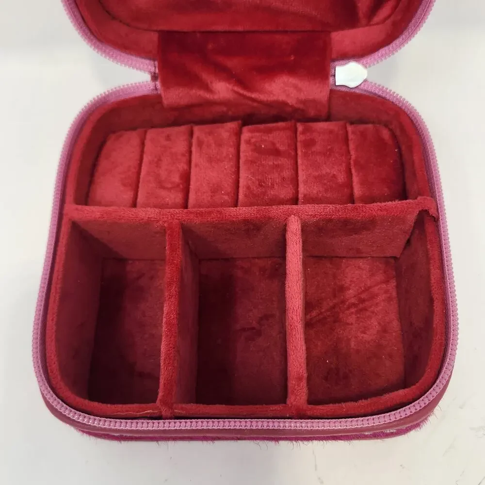 Western Linens Cowhide Leather Square Jewelry Case Box Pink Metallic Silver